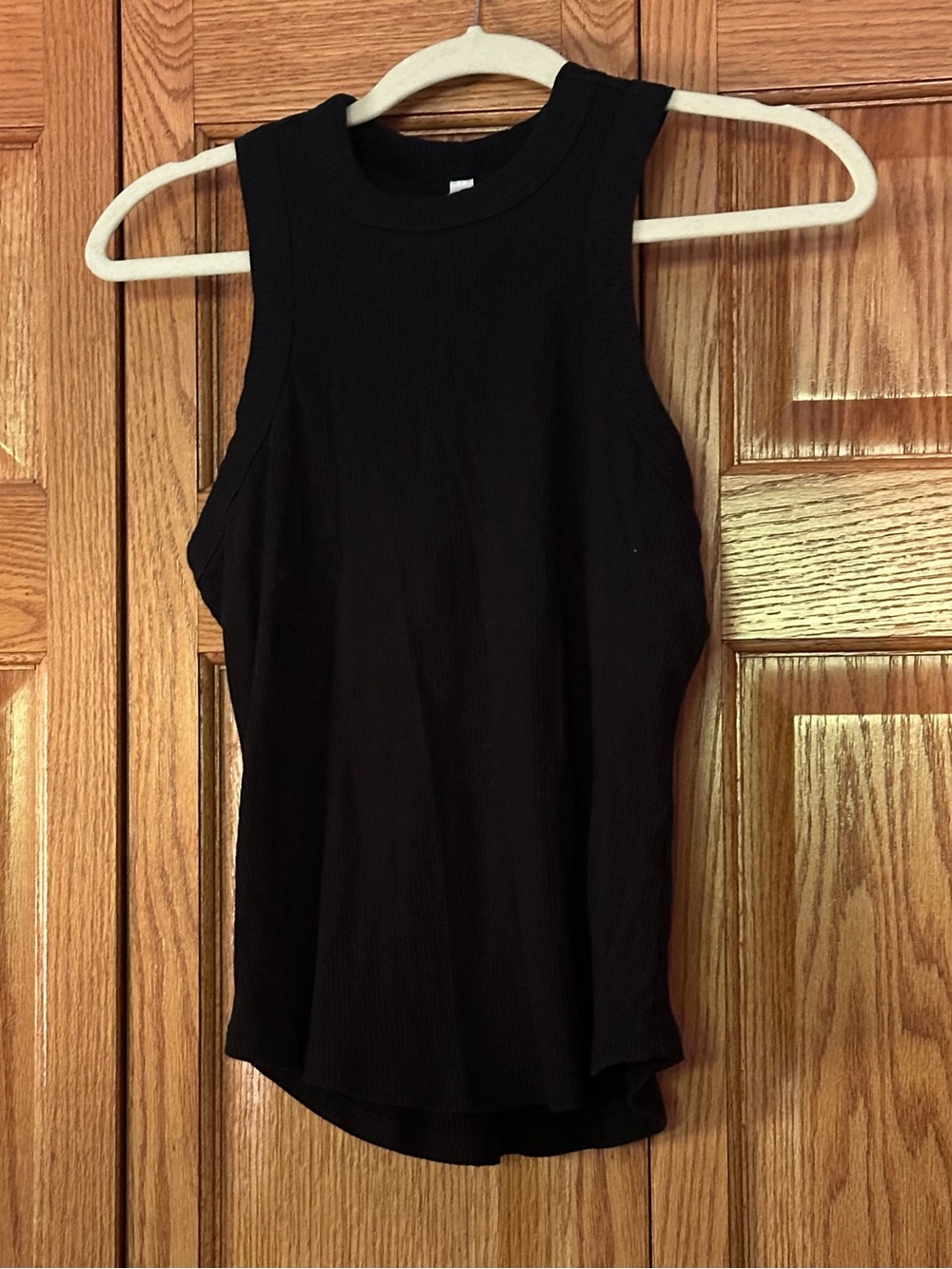 FABLETICS Black Ribbed High Neck Tank Top W/Shelf Bra | Size Large